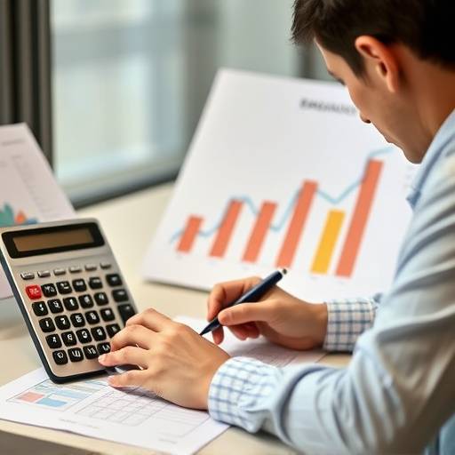 Imagen de una persona planificando su presupuesto con una calculadora y gr&radic;&deg;ficos en un entorno moderno en Espa&radic;&plusmn;a